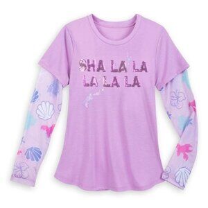 Disney Little Mermaid Blouse Princess Ariel Sha La Long Sleeve Sheer Knit Shirt